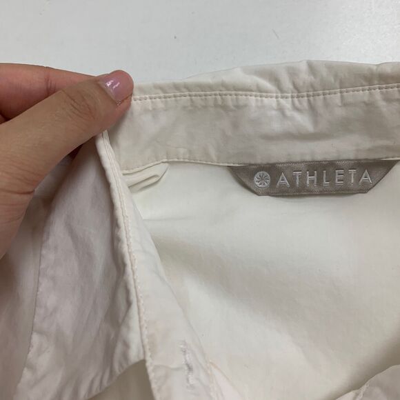 Athleta Shirt Womens XS Extra Small Ivory Button Front Quarter Sleeve Poplin - Picture 12 of 15